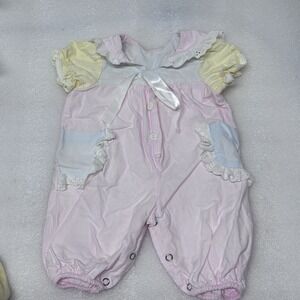 Vtg Girl's LIGHTNING BUG Denim Playsuit Jumpsuit 0-6 Mths Cottagecore 90s